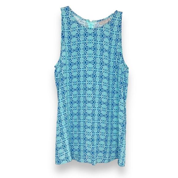 Ellie Kai Jasmine Top Blue Silk Geometric Print Sleeveless Blouse Women’s Size 0 - Picture 1 of 9